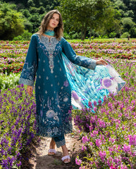 3-PC Unstitched Chikan Embroidered Lawn Hemline By Mushq | Emerald Fern