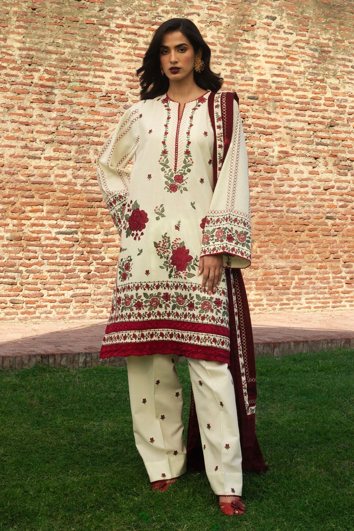 FARIDEH-D1 | 3Pc Unstitched Suit Winter Embroidered Khaddar By Zara Shahjahan