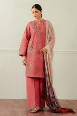 FREYA-4A | 3Pc Unstitched Suit Embroidered Lawn 25 Coco By Zarashahjahan