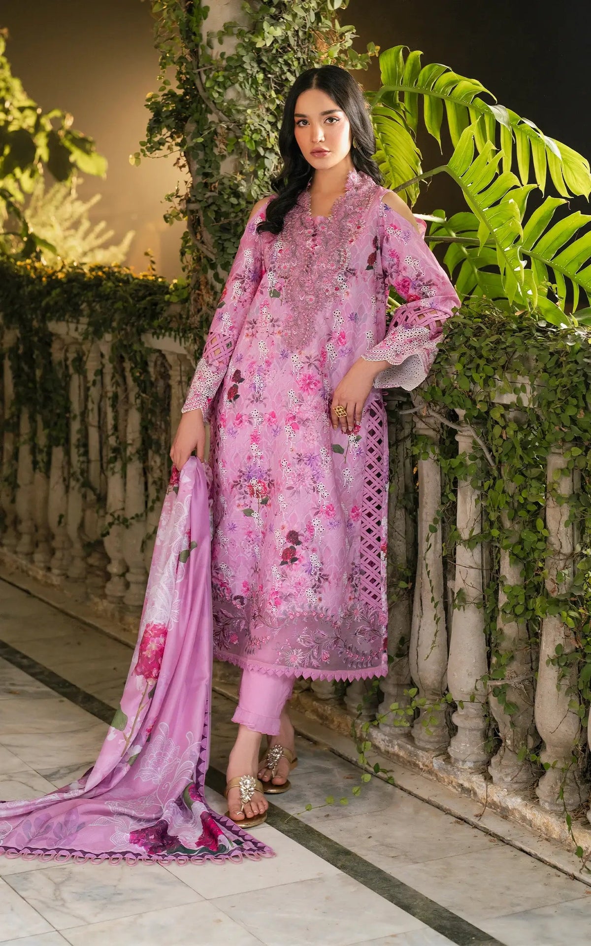 Dawn Petals - GKL-10 | 3Pc Unstitched Suit Embroidered Summer Gulkari By Asifa Nabeel