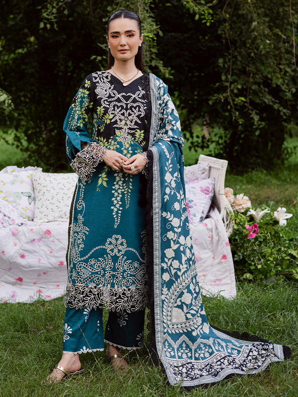 3-PC Unstitched Embroidered & Printed Khaddar Gardenia By Mahnur | GR-04