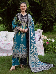 3-PC Unstitched Embroidered & Printed Khaddar Gardenia By Mahnur | GR-04