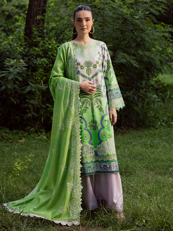 3-PC Unstitched Embroidered & Printed Khaddar Gardenia By Mahnur | GR-07