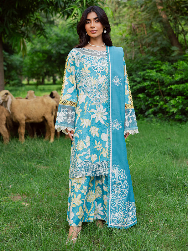 3-PC Unstitched Embroidered & Printed Khaddar Gardenia By Mahnur | GR-11