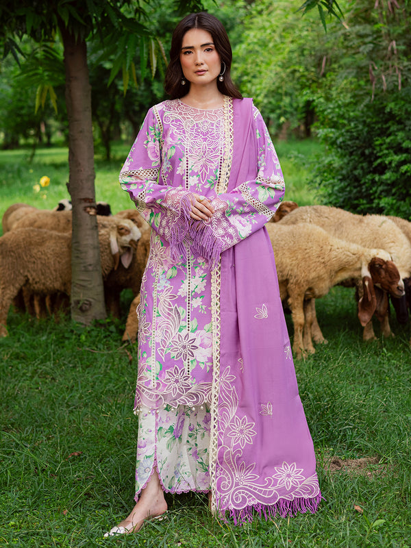 3-PC Unstitched Embroidered & Printed Khaddar Gardenia By Mahnur | GR-12