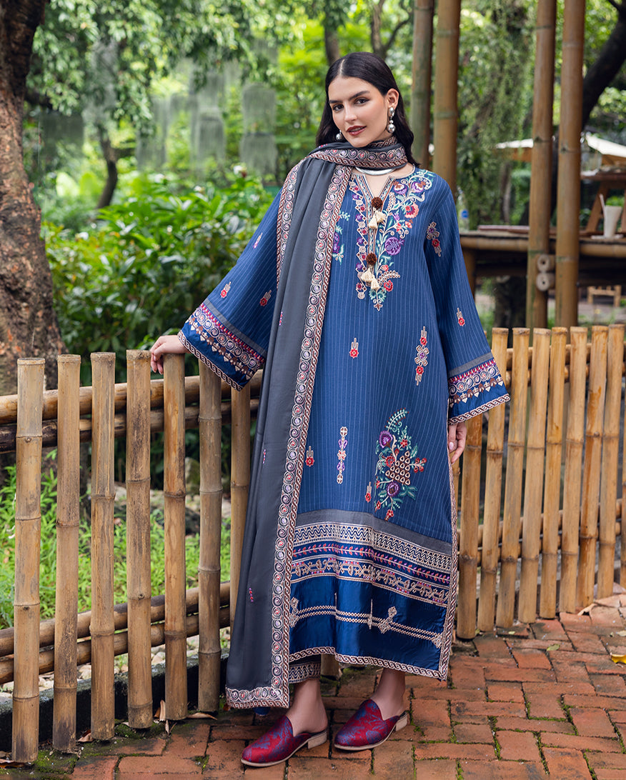 3-PC Unstitched Embroidered Karandi Symphony By Mushq | Granite Song