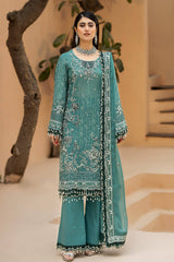 HS-22 Midnight Aqua | 3-PC Unstitched Luxury Swiss Lawn Kimora By Raeesa Premium