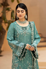 HS-22 Midnight Aqua | 3-PC Unstitched Luxury Swiss Lawn Kimora By Raeesa Premium