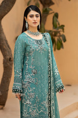 HS-22 Midnight Aqua | 3-PC Unstitched Luxury Swiss Lawn Kimora By Raeesa Premium