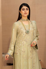 HS-26 Light Olive | 3-PC Unstitched Luxury Swiss Lawn Kimora By Raeesa Premium