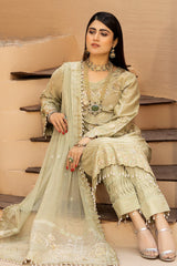 HS-26 Light Olive | 3-PC Unstitched Luxury Swiss Lawn Kimora By Raeesa Premium