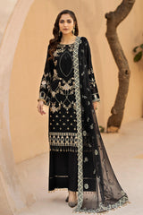 HS-27 Black | 3-PC Unstitched Luxury Swiss Lawn Kimora By Raeesa Premium