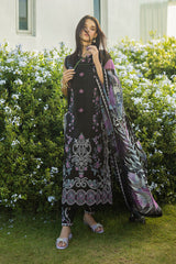 Unstitched 3-PC Chikan Embroidered Lawn Hemline Secret Garden By Mushq | Thorned Grace