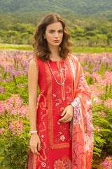 Unstitched 3-PC Chikan Embroidered Lawn Hemline Secret Garden By Mushq | Wanderlust Blooms
