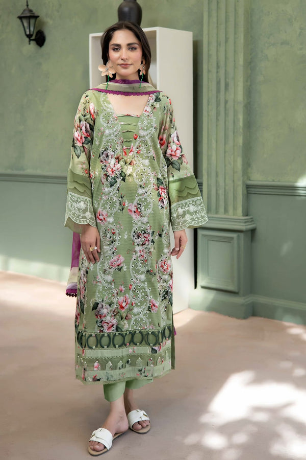 3-PC Unsttiched Embroidered Printed Lawn Shezlin By Johra | JS-645