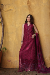 3-PC Unstitched Embroidered Lawn Schiffli Laserkari By Saadia Asad | D4