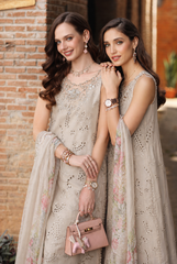 3-PC Unstitched Embroidered Lawn Schiffli Laserkari By Saadia Asad | D7