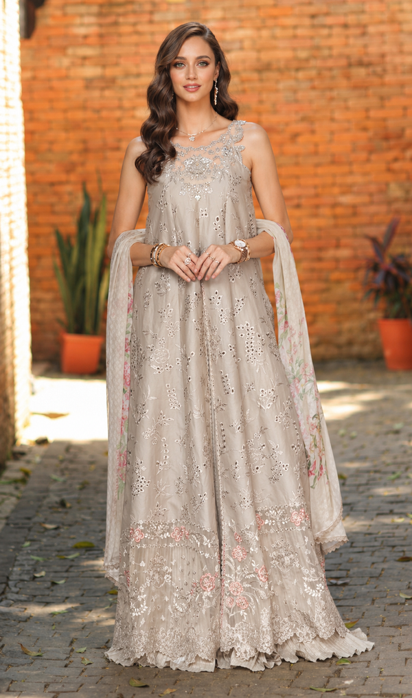 3-PC Unstitched Embroidered Lawn Schiffli Laserkari By Saadia Asad | D7