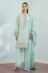 INDI-9A | 3Pc Unstitched Suit Embroidered Lawn 25 Coco By Zarashahjahan