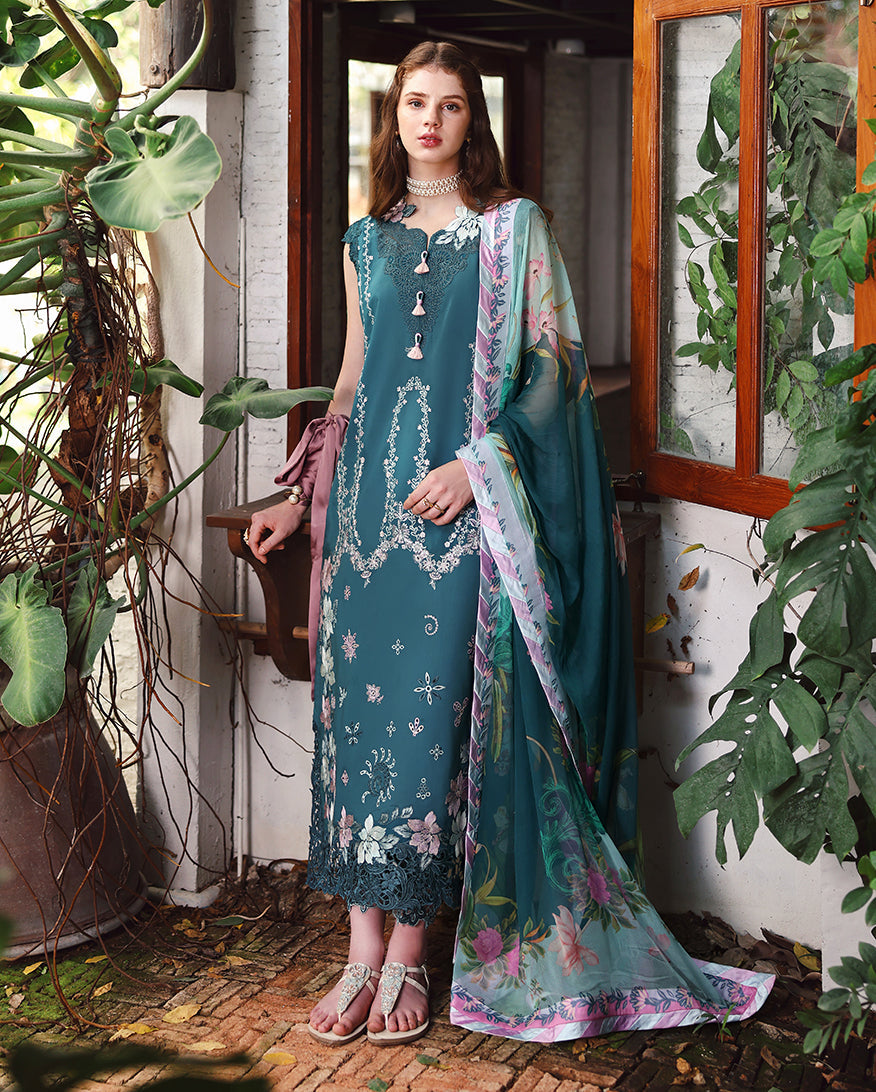 3-PC Unstitched Embroidered Lawn The Secret Garden By Mushq | Ivy Spell