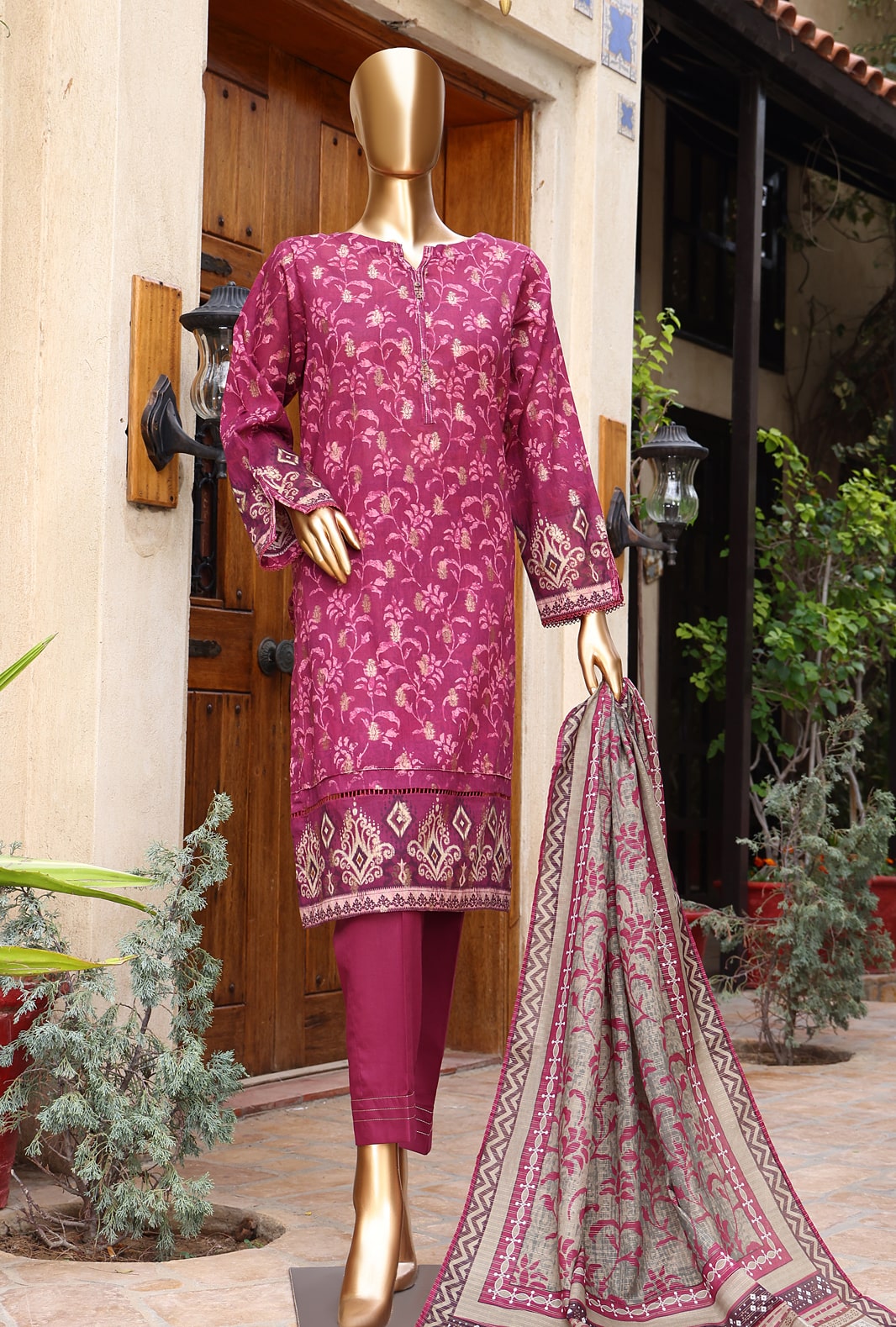 D 03 | 3PC Stitched Damask Jacquard Premium Lawn By HZ Textiles