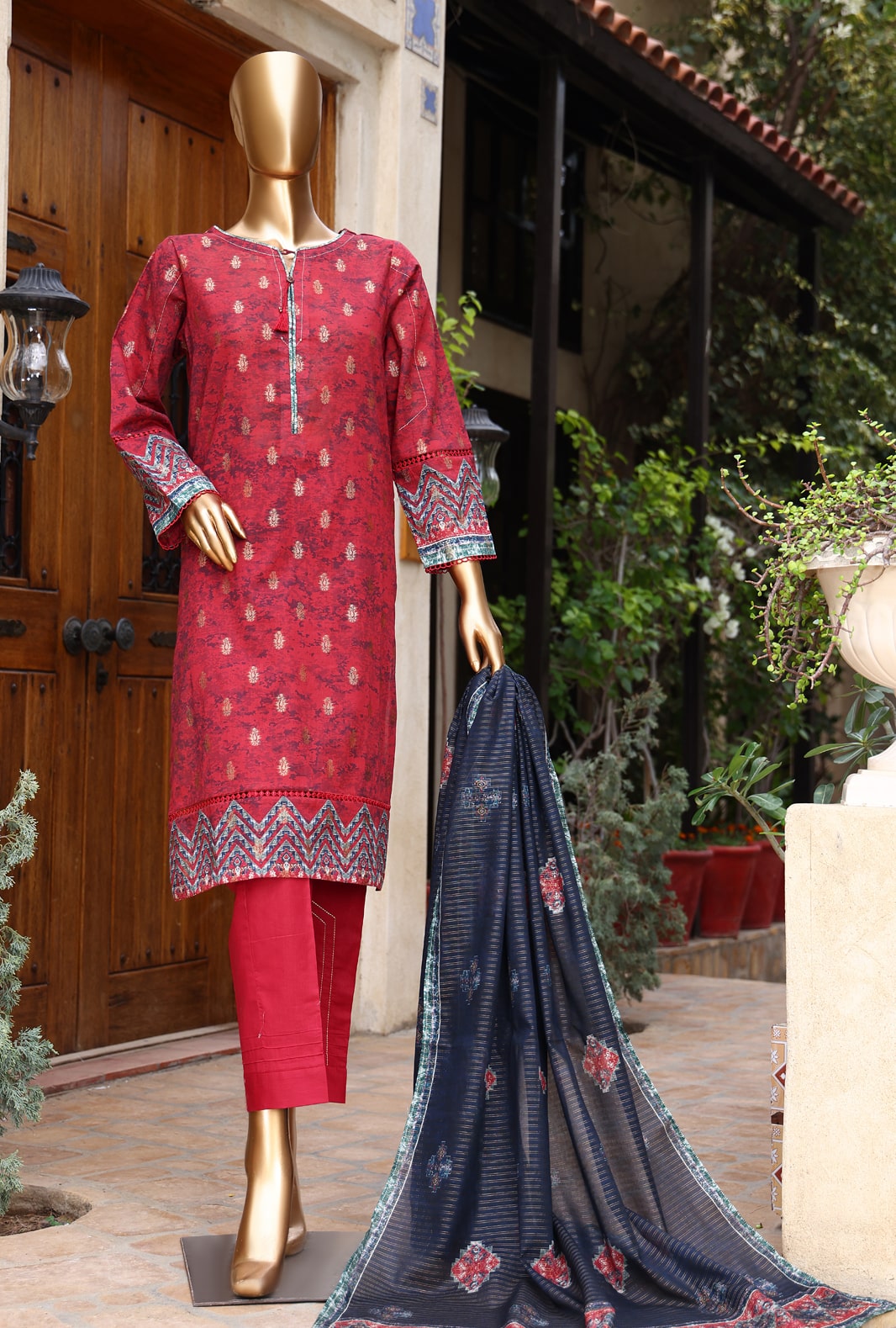 D 06 | 3PC Stitched Damask Jacquard Premium Lawn By HZ Textiles