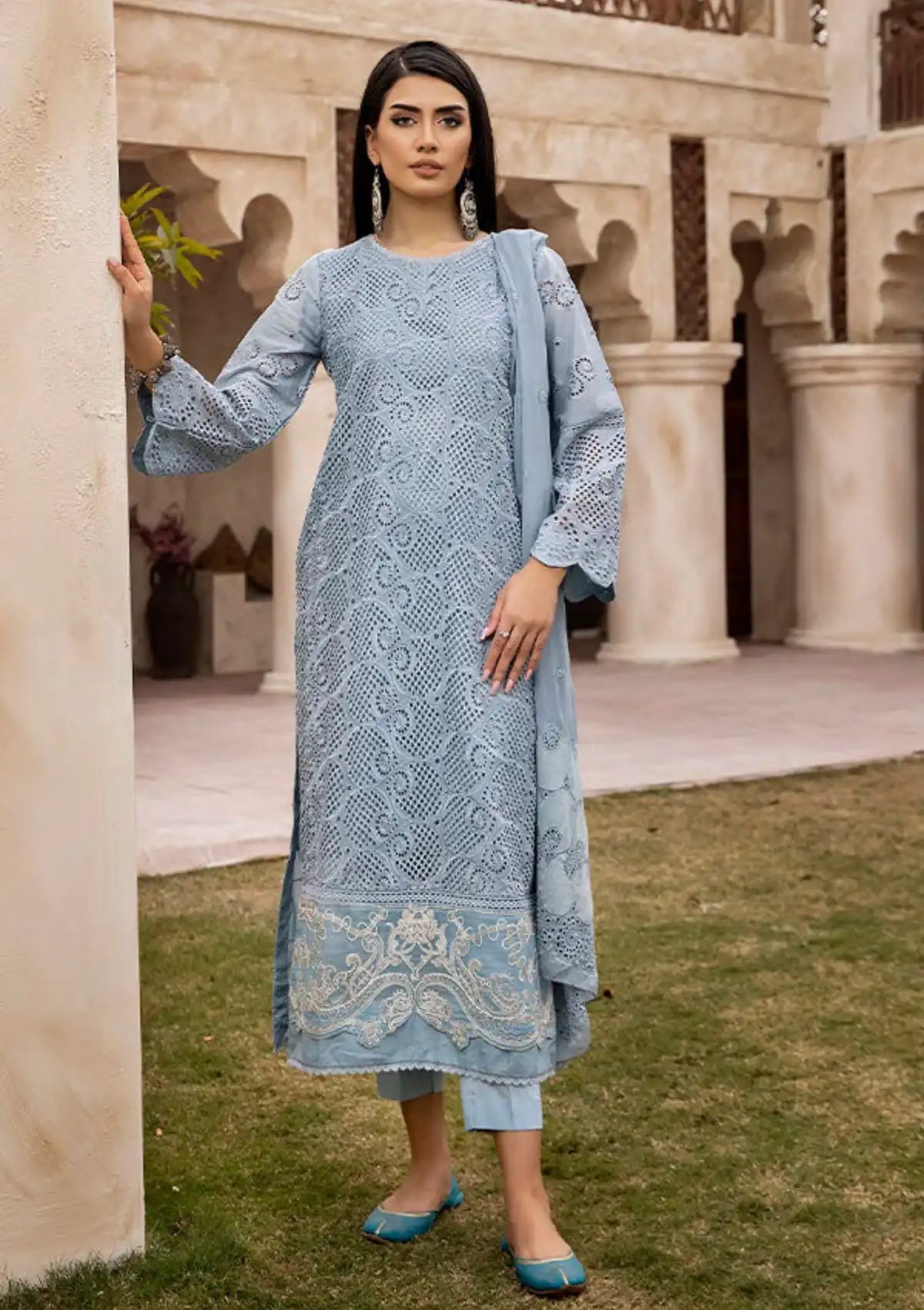 JH-202 | 4PC Unstitched Suit Embroidered Chikankari Lawn Jabeen By Johra