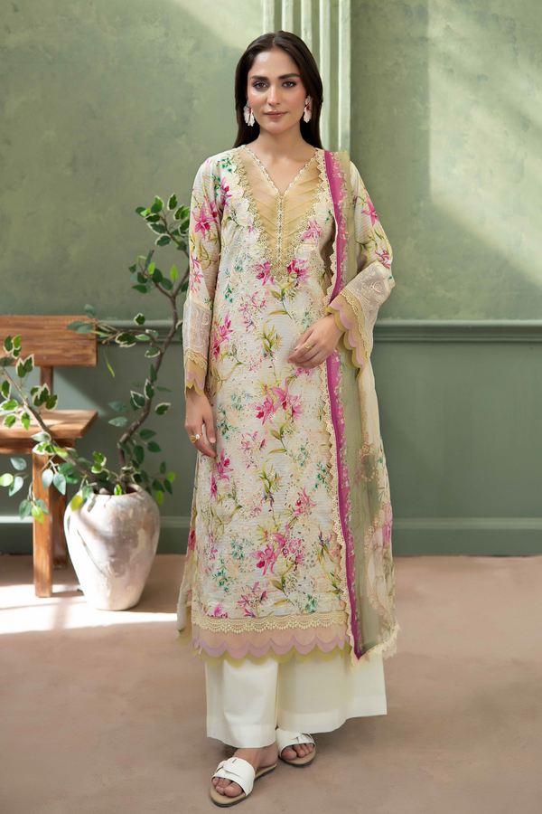 3-PC Unsttiched Embroidered Printed Lawn Shezlin By Johra | JS-647