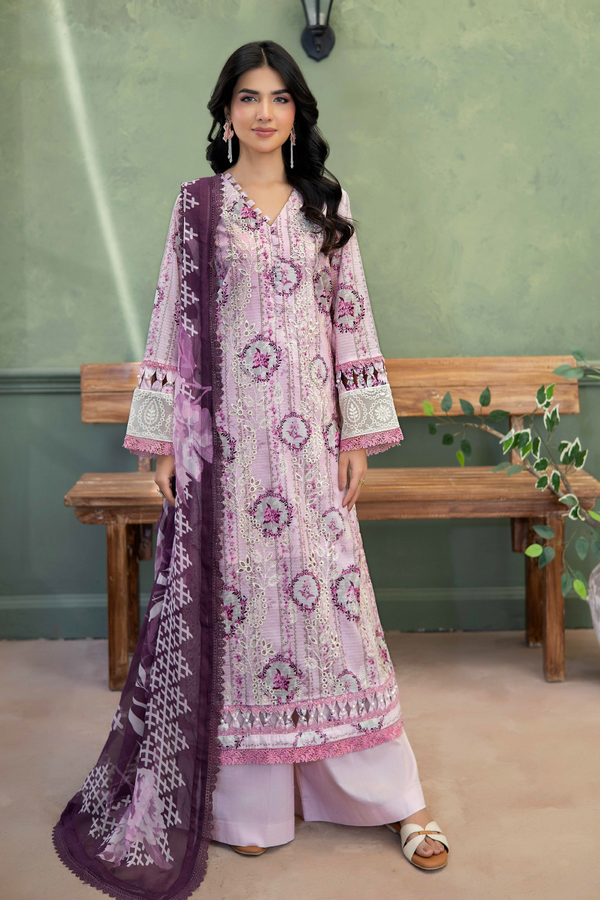 3-PC Unsttiched Embroidered Printed Lawn Shezlin By Johra | JS-641