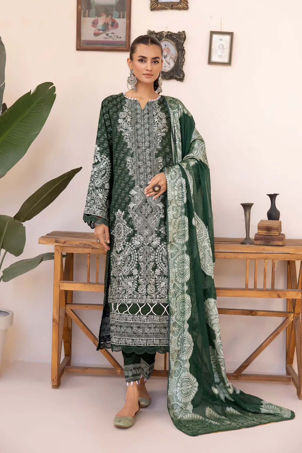 TZ-636 | 3PC Unstitched Suit Embroidered Banarsi Lawn Topaz By Johra