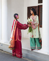 Unstitched 3-PC Embroidered Cotton Silk Dupatta By Jugnu | Kunar