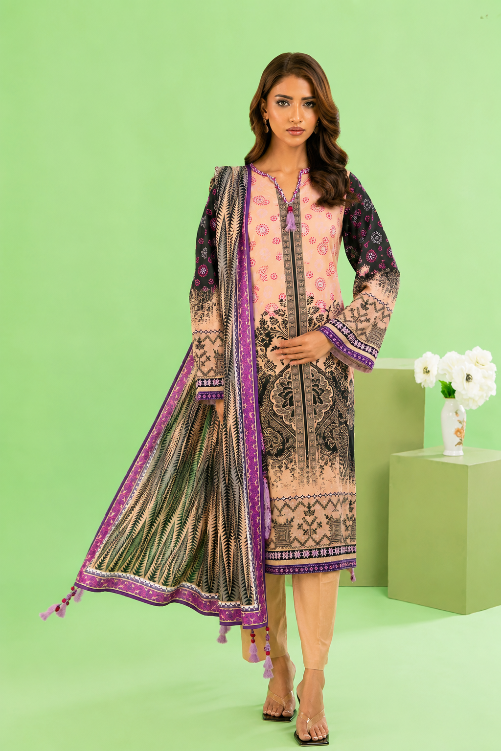 3 Piece Printed Khaddar Suit with Zari Dupatta By Gul Ahmed