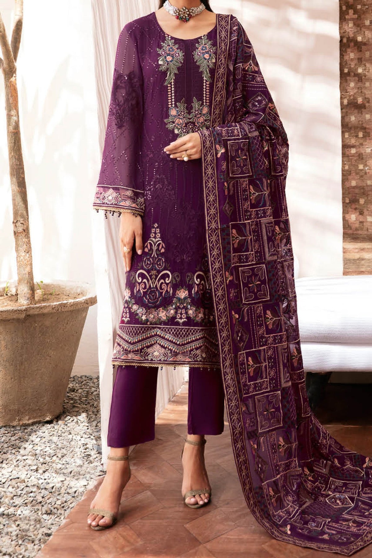 K-201 | 3Pc Unstitched Suit Weightless Chiffon Collection Kashish By Ramsha