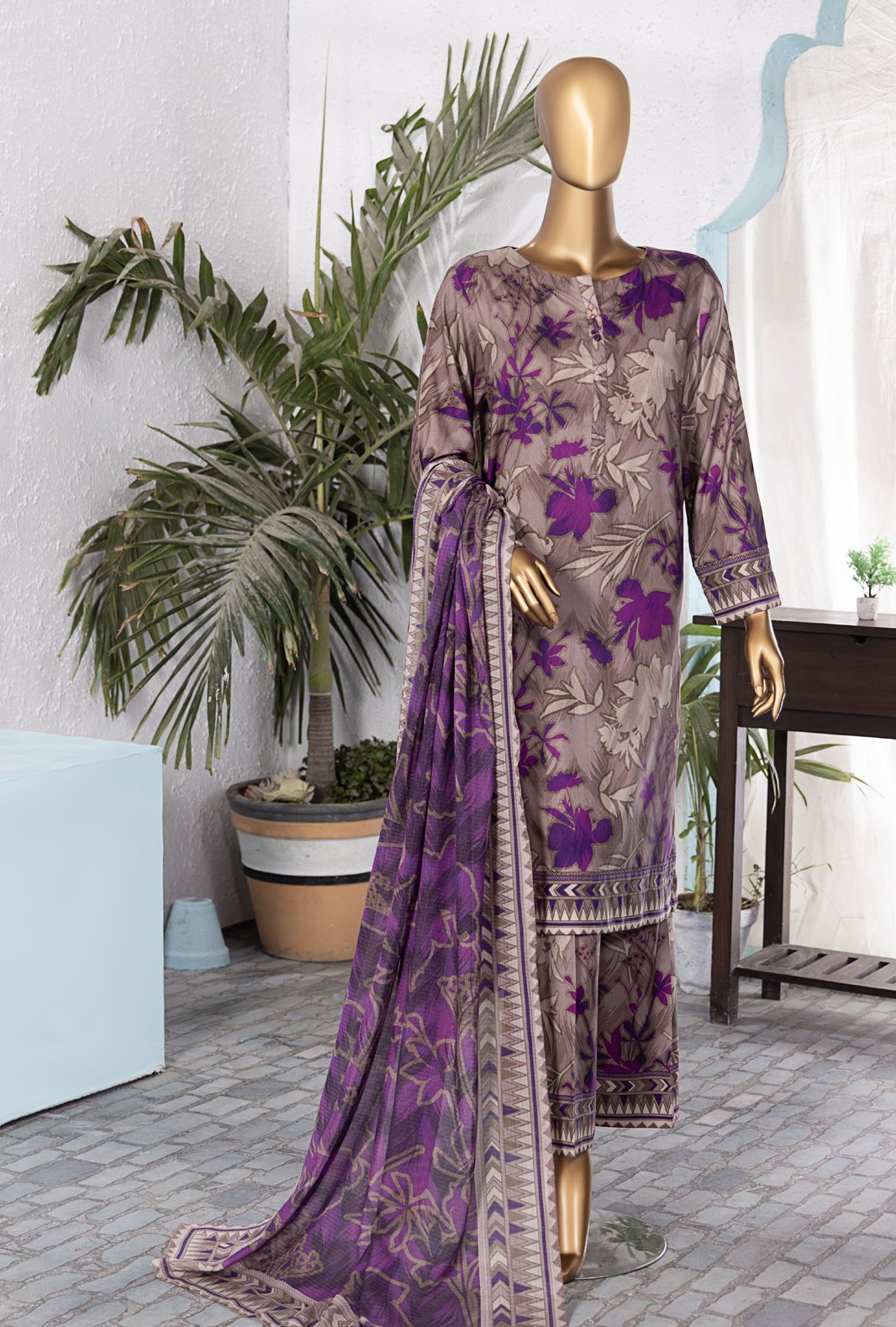 3-PC Unstitched Linen Printed Wintry by HZ Textiles | LWP-1301