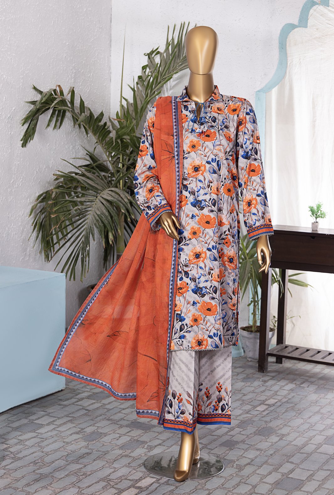 3-PC Unstitched Linen Printed Wintry by HZ Textiles | LWP-1303