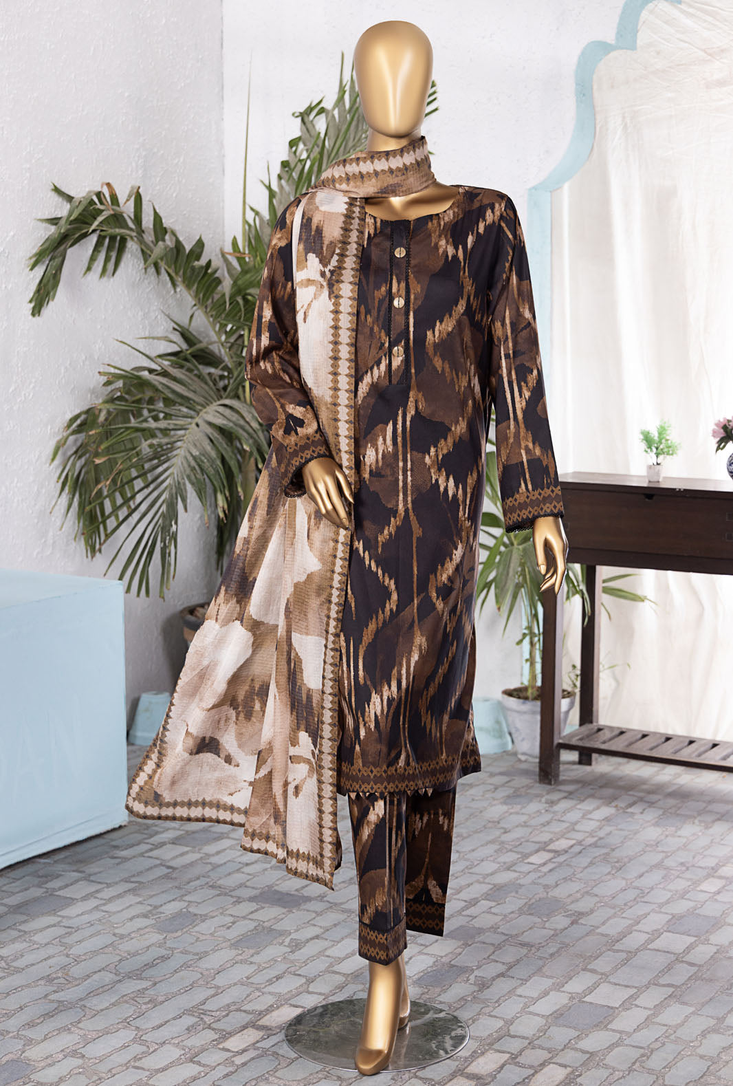 3-PC Unstitched Linen Printed Wintry by HZ Textiles | LWP-1307