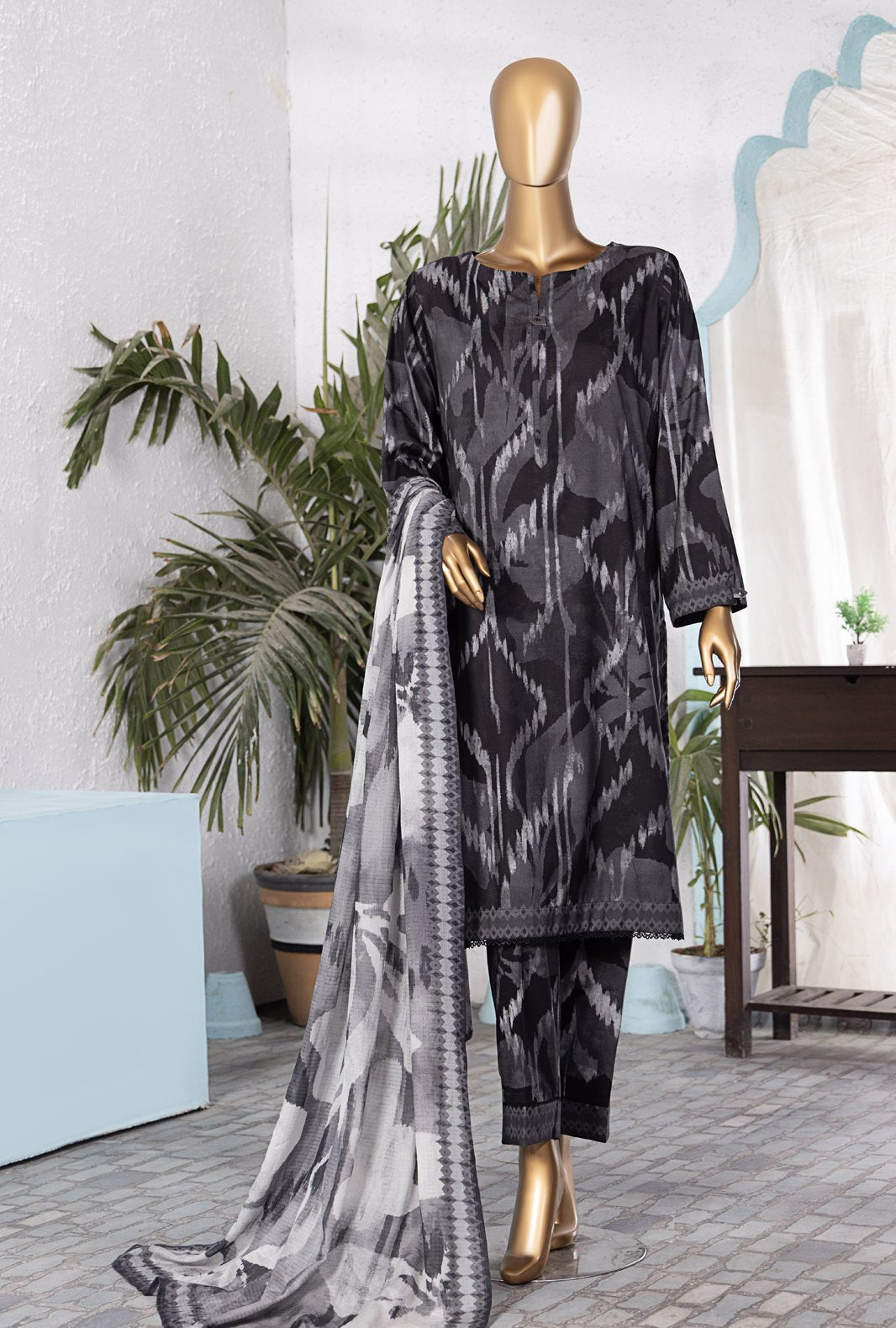 3-PC Unstitched Linen Printed Wintry by HZ Textiles | LWP-1308