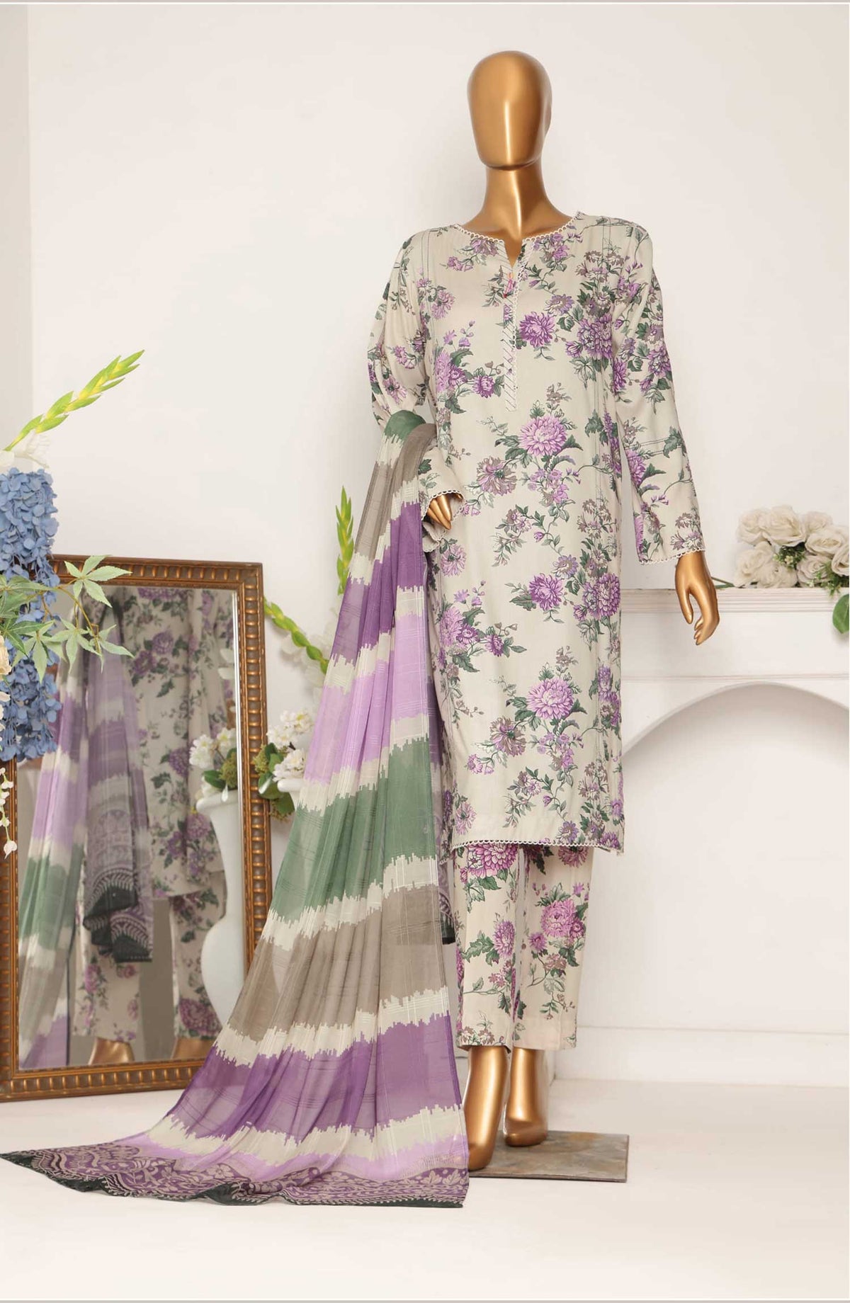 LWP-1119 | 3Pc Unstitched Suit Winter Digital Printed Linen Wintry By Hz Textiles