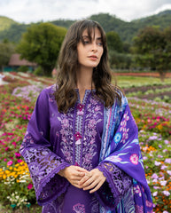 3-PC Unstitched Chikan Embroidered Lawn Hemline By Mushq | Lily Veil