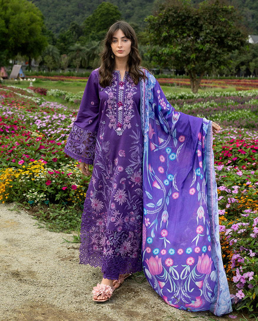 3-PC Unstitched Chikan Embroidered Lawn Hemline By Mushq | Lily Veil
