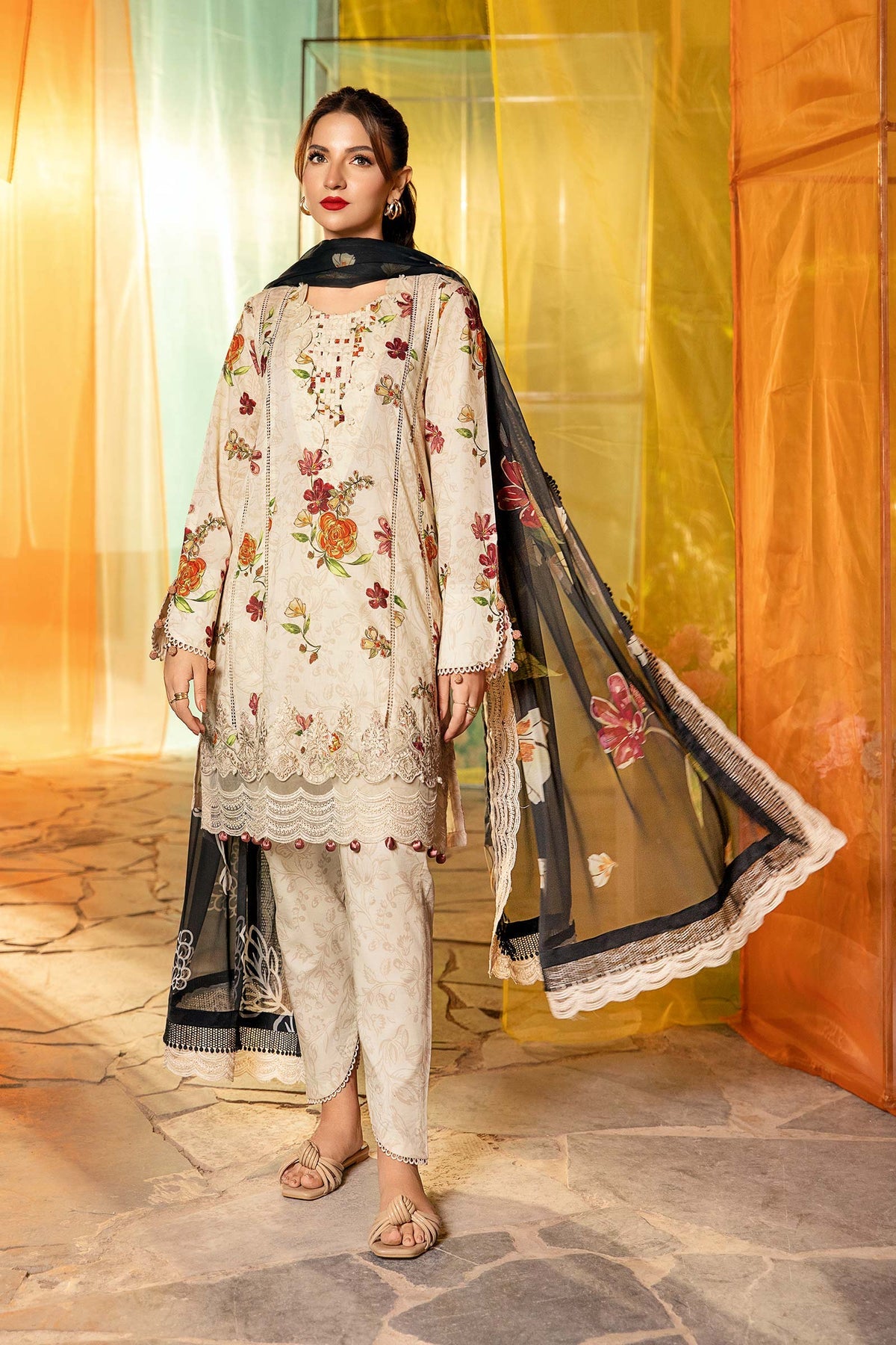 Unstitched 3-PC Printed Lawn Suit M basic By Maria B | MB-CUS25-702A