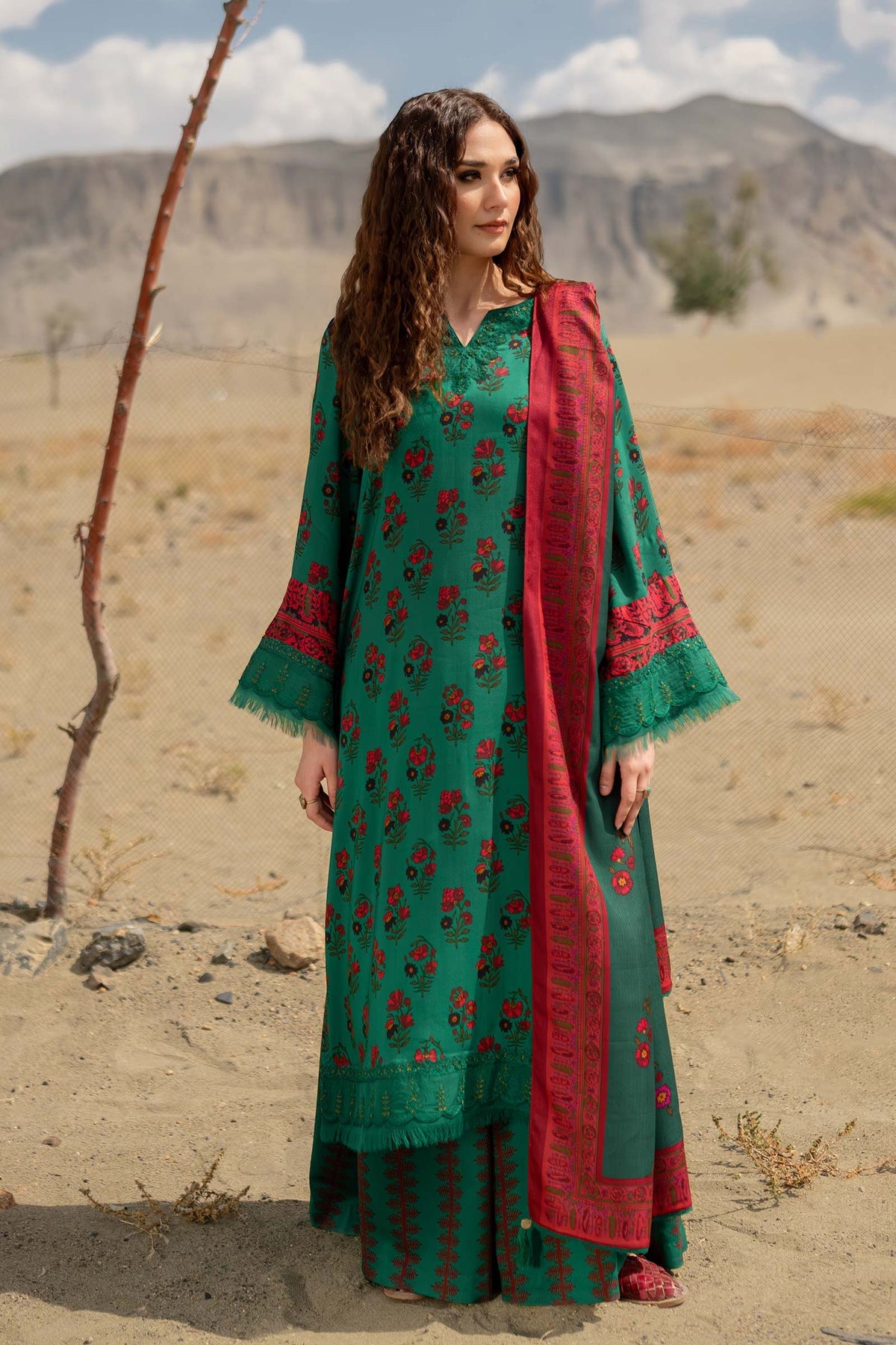 502-B | 3Pc Unstitched Printed Linen Suit Winter Mirage By M.Basics