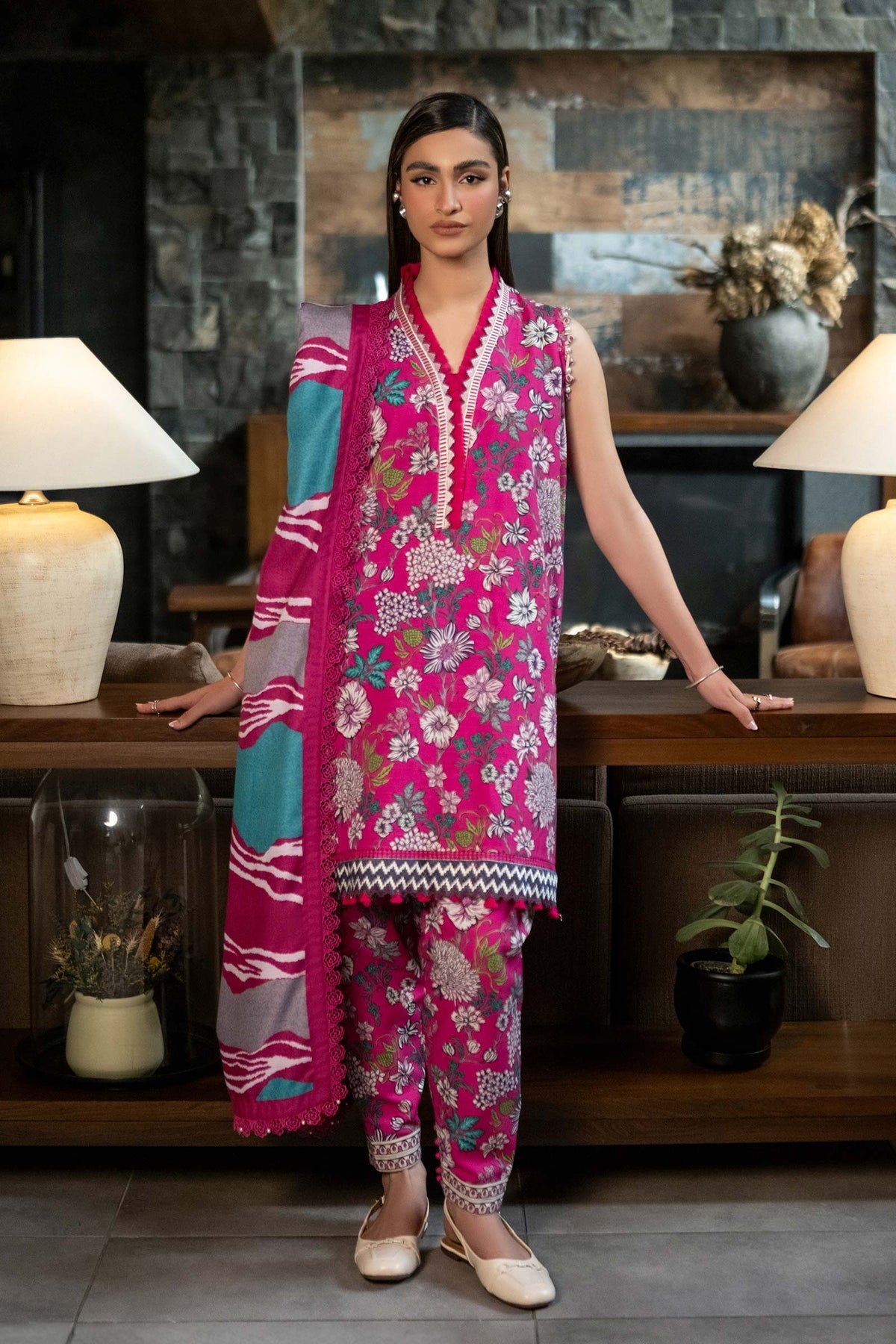 504-A | 3Pc Unstitched Printed Khaddar Suit Winter Mirage By M.Basics