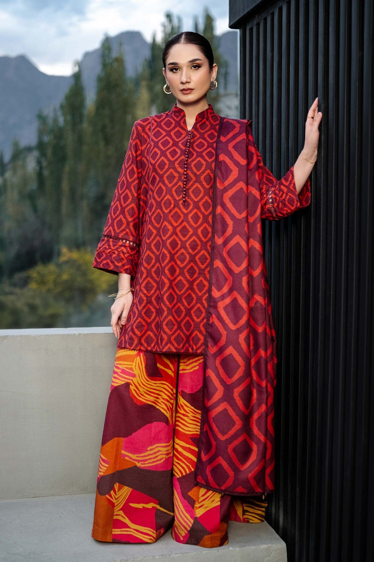 506-B | 3Pc Unstitched Printed Khaddar Suit Winter Mirage By M.Basics