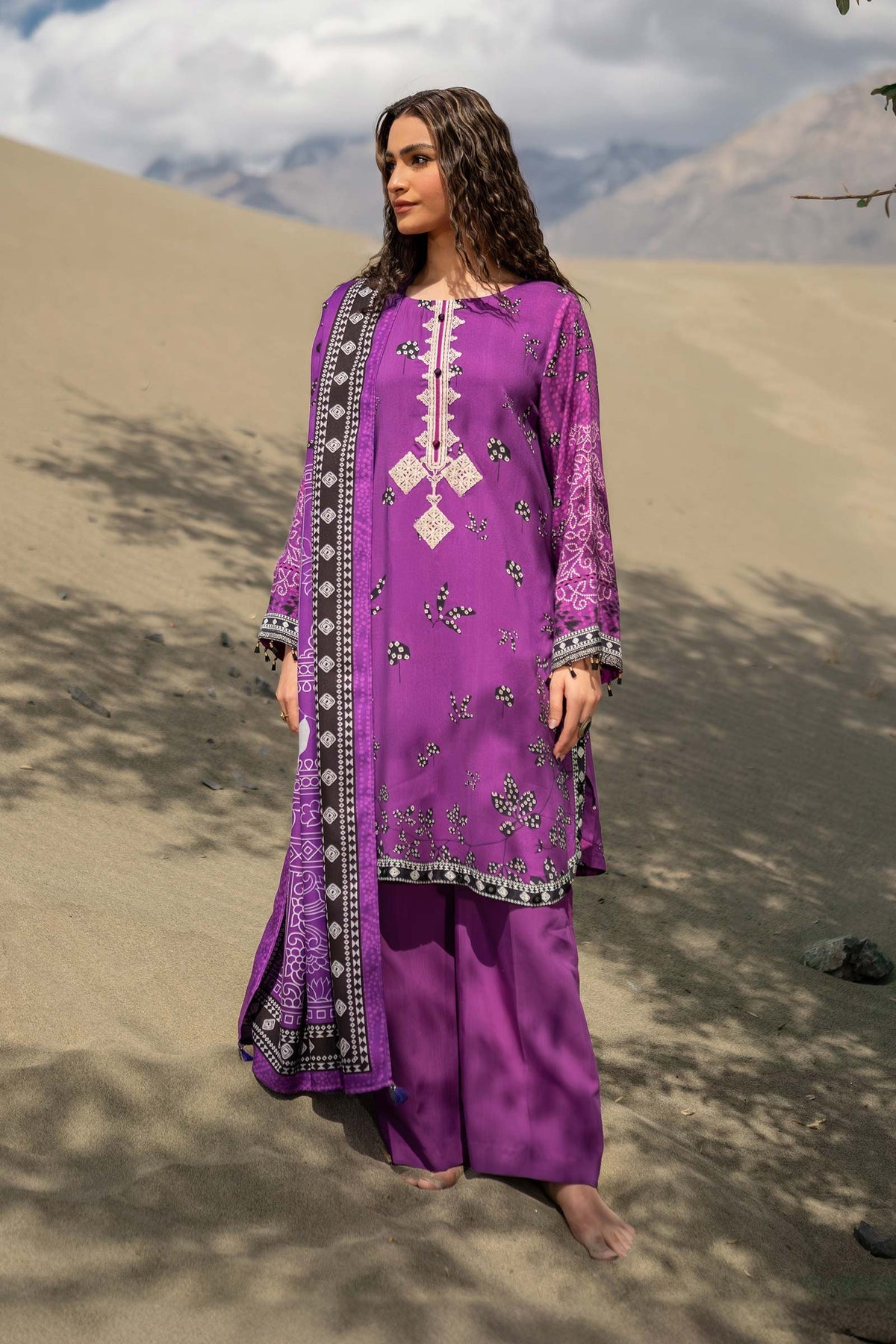 507-B | 3Pc Unstitched Printed Linen Suit Winter Mirage By M.Basics