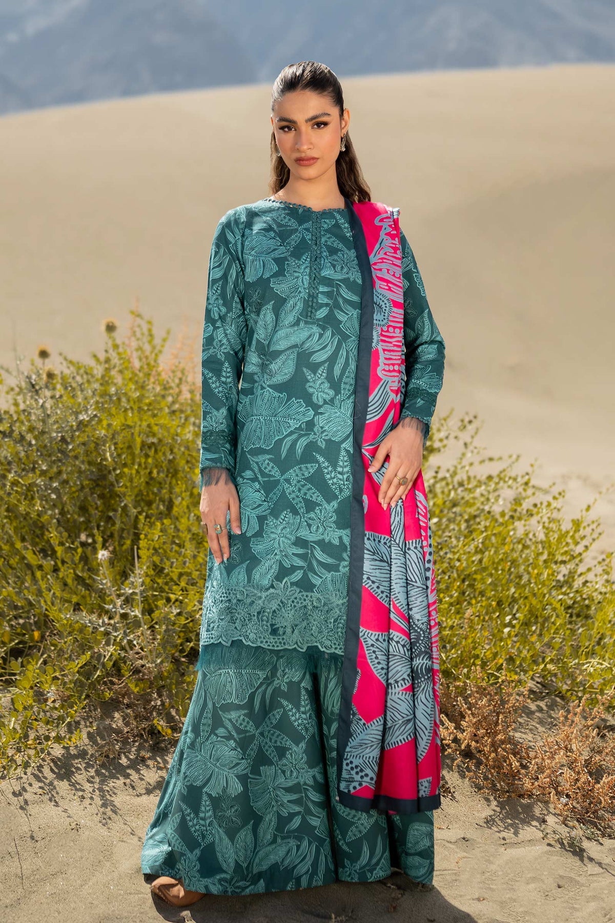 509-B | 3Pc Unstitched Printed Khaddar Suit Winter Mirage By M.Basics