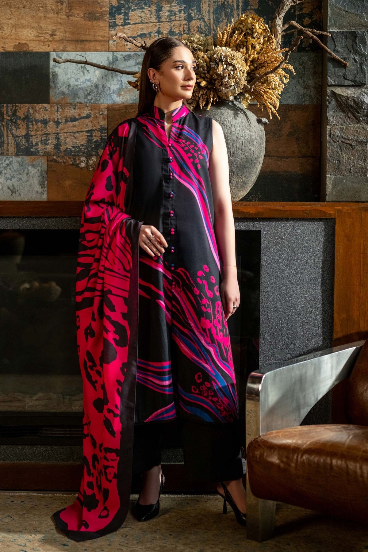 510-B | 3Pc Unstitched Printed Khaddar Suit Winter Mirage By M.Basics