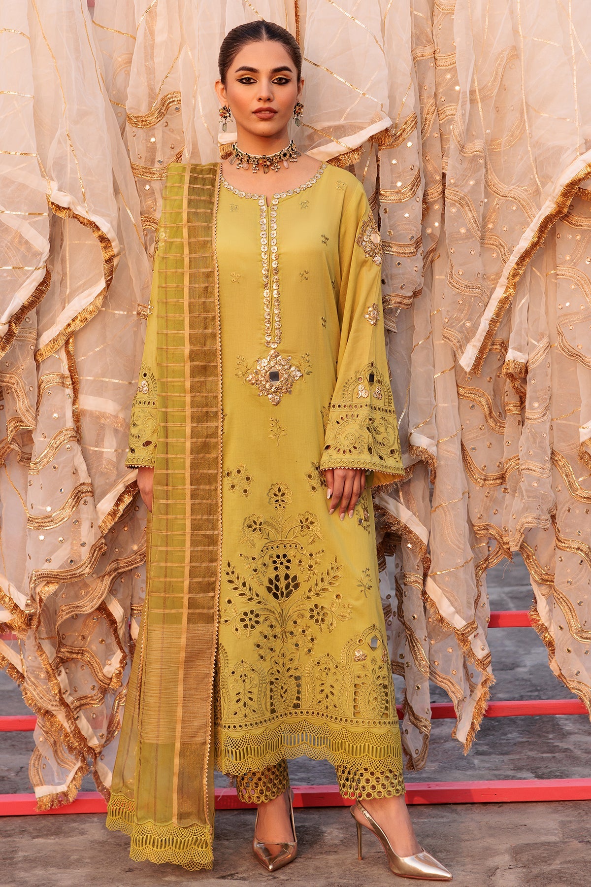 ED4-09 | 3Pc Unstitched Suit Embroidered Lawn Collection Eid Edit By Charizma