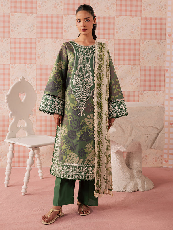 3-PC Unstitched Embroidered Luxury Lawn Jahaan By Mahnur | MJ-06