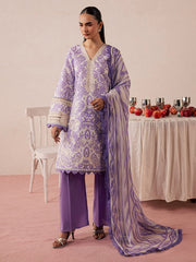 3-PC Unstitched Embroidered Luxury Lawn Jahaan By Mahnur | MJ-10